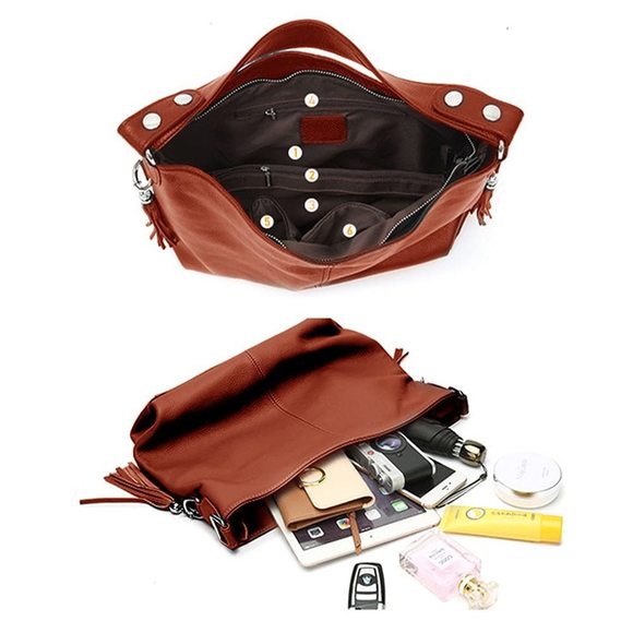 Soft Real Genuine Leather Tassel Handbag Ladies Shoulder Tote O_O